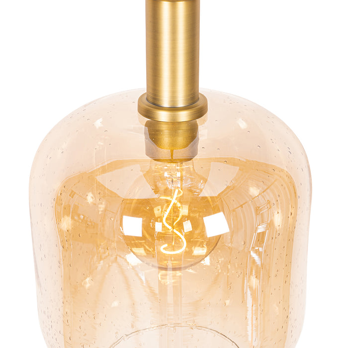 QAZQA Smart hanglamp zwart met messing en amber glas incl. Wifi G95 -