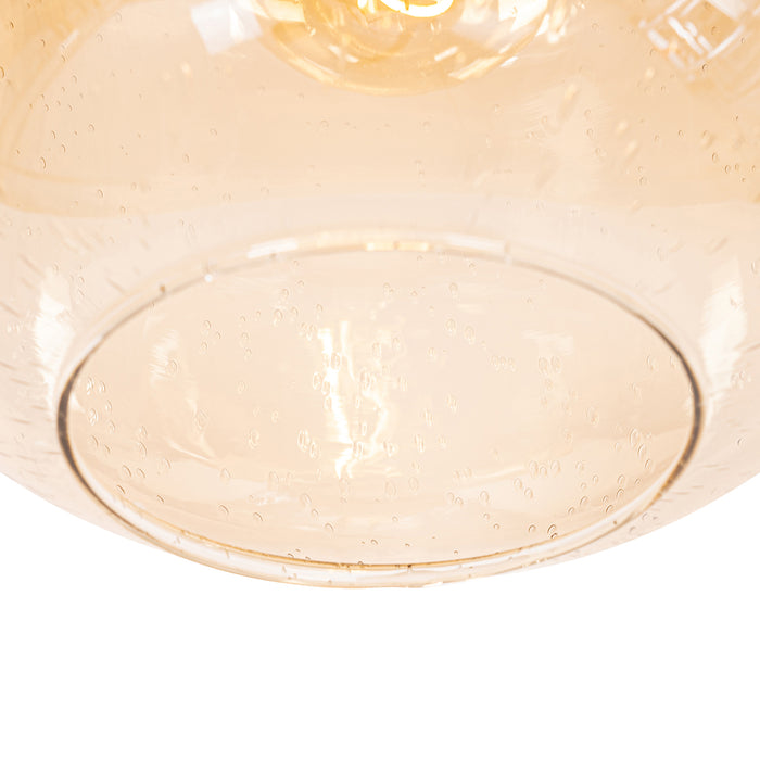 QAZQA Smart hanglamp zwart met messing en amber glas incl. Wifi G95 -