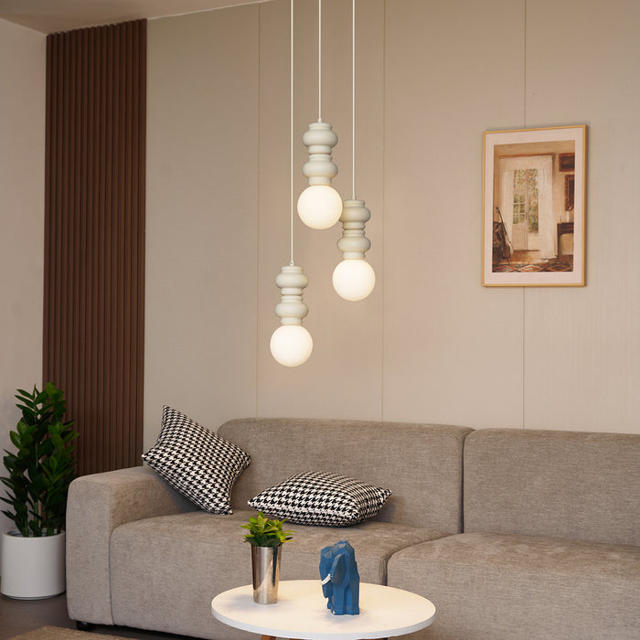 QAZQA Retro hanglamp beige met mat glas 3-lichts - Fedde