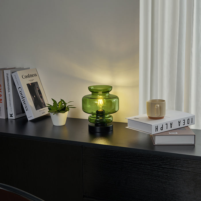 QAZQA Retro tafellamp zwart met groen glas - Denise