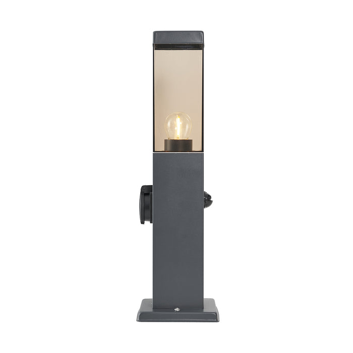 QAZQA Buitenlamp donkergrijs met smoke glas 45cm IP44 met stopcontact