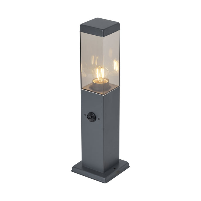QAZQA Buitenlamp donkergrijs met smoke glas 45cm IP44 met stopcontact