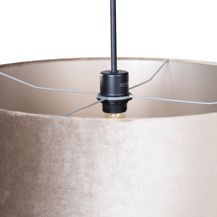 QAZQA Hanglamp zwart met velours kap taupe 50cm - Combi 1