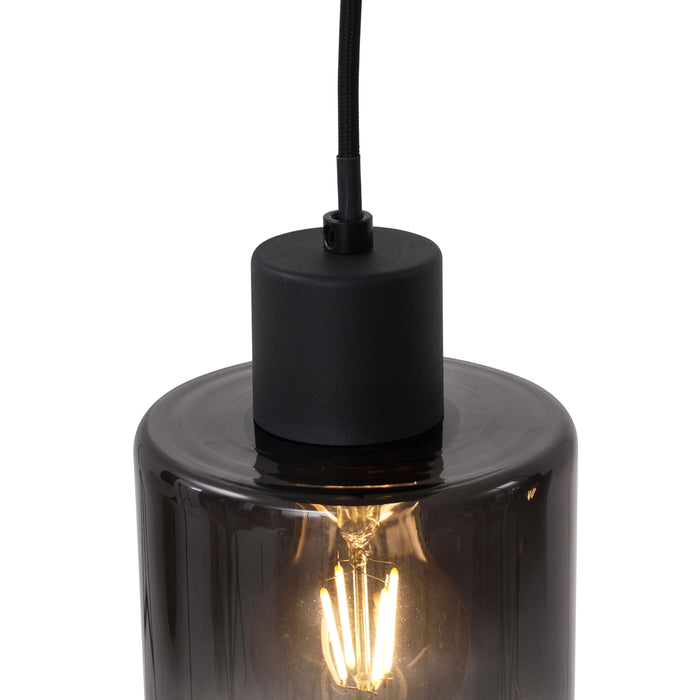 QAZQA Moderne hanglamp zwart met smoke glas 4-lichts - Dame
