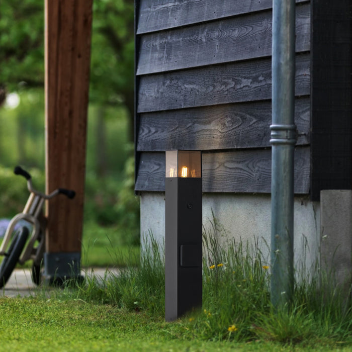 QAZQA Modern buiten paaltje zwart met smoke glas 50cm met