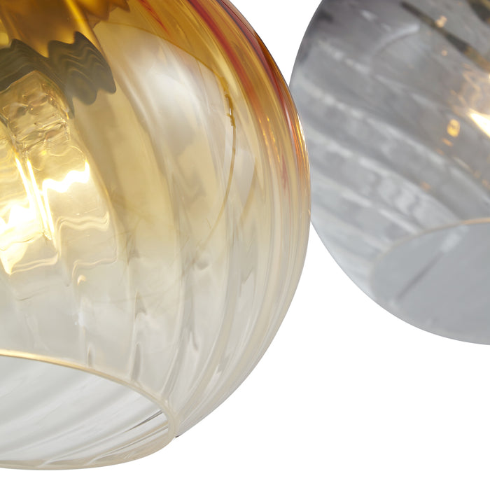 QAZQA Hanglamp brons met smoke amber en groen glas langwerpig