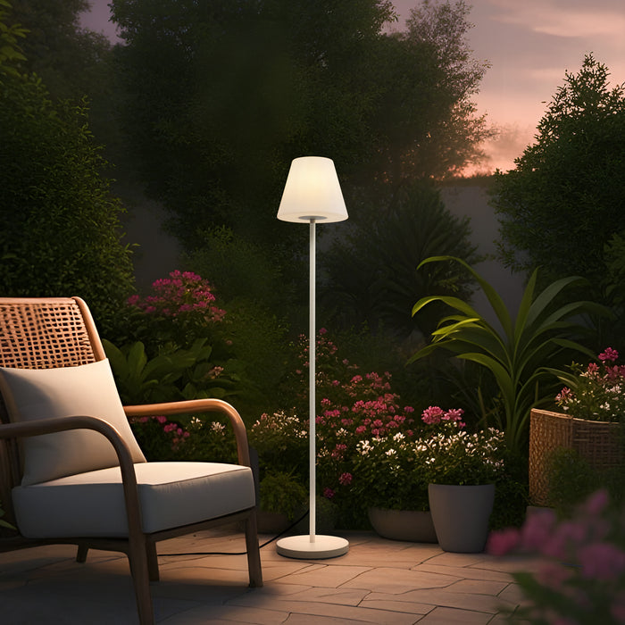 QAZQA Buiten vloerlamp beige met witte kap IP65 - Virginia
