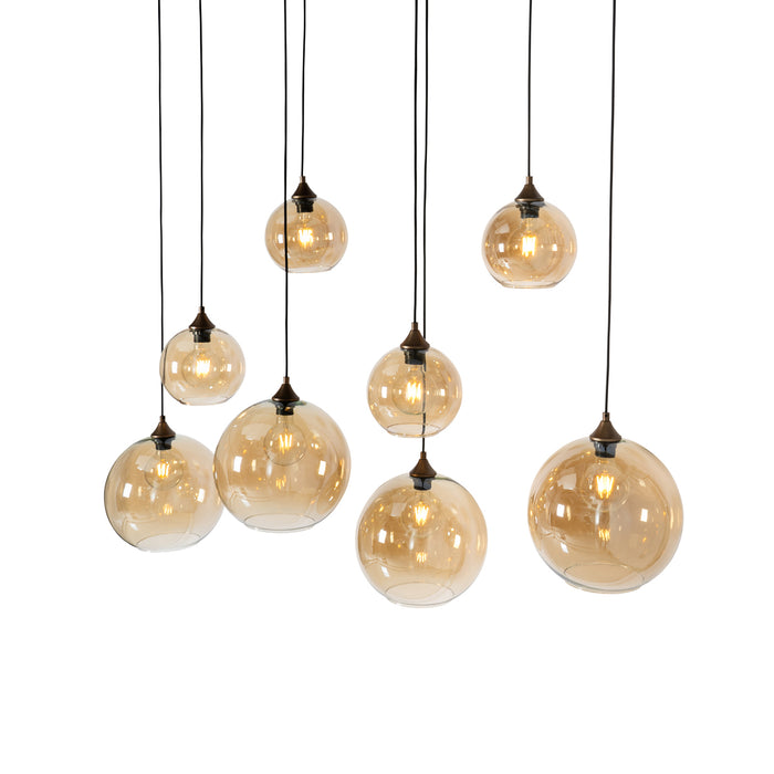 QAZQA Smart hanglamp donkerbrons met amber glas ovaal 8-lichts incl.
