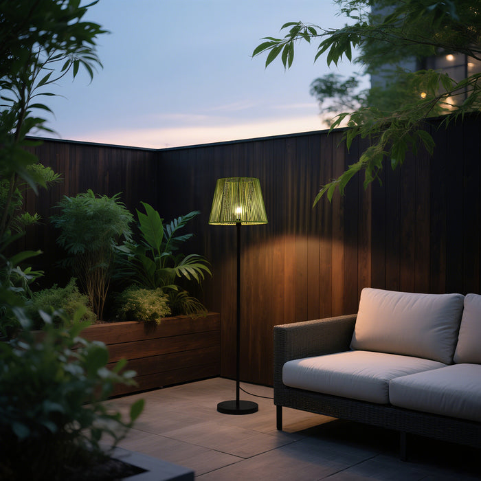 QAZQA Buiten vloerlamp zwart met kap groen touw IP44 - Virginia Jayla