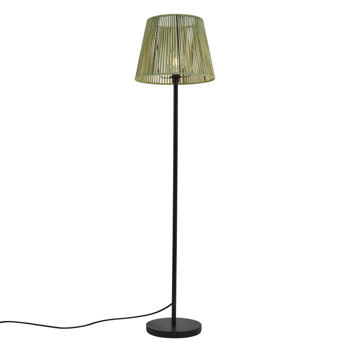 QAZQA Buiten vloerlamp zwart met kap groen touw IP44 - Virginia Jayla