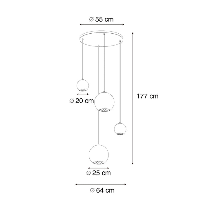 QAZQA Art Deco hanglamp zwart met smoke glas rond 4-lichts - Bao