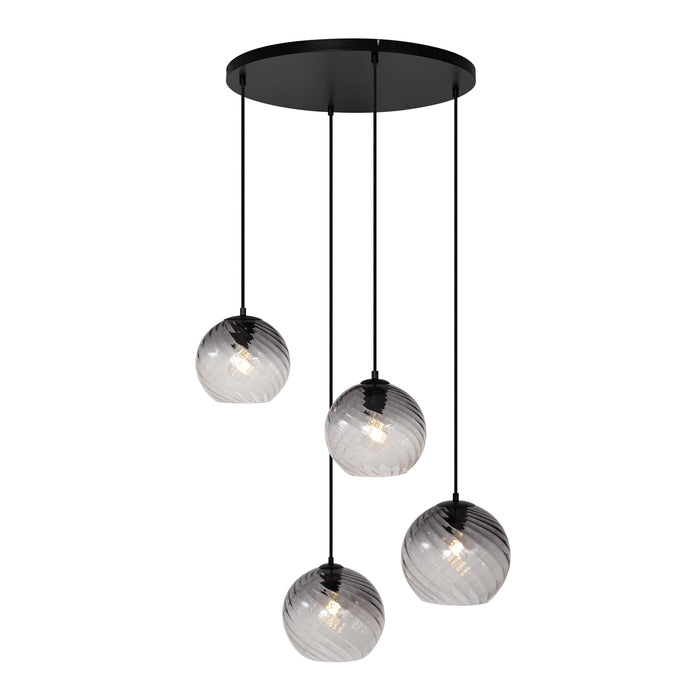 QAZQA Art Deco hanglamp zwart met smoke glas rond 4-lichts - Bao