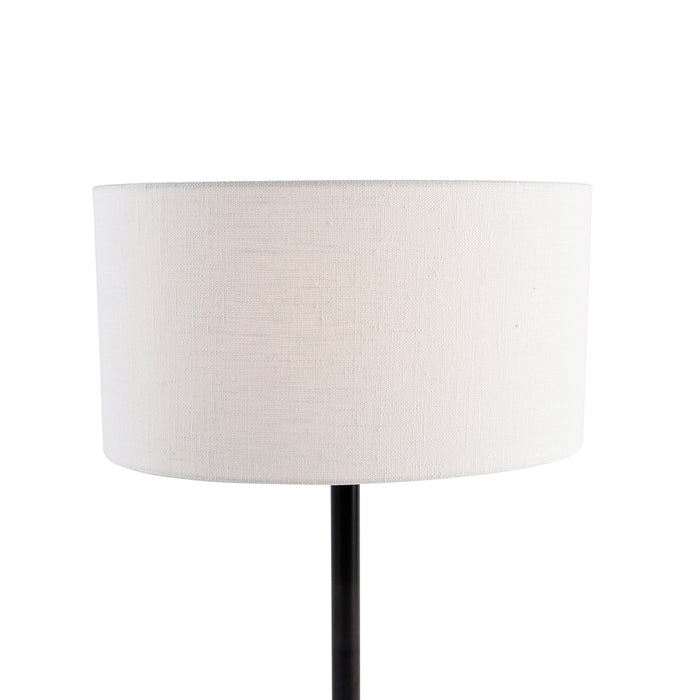 QAZQA Tafellamp zwart met ovale linnen kap wit 35cm - Simplo