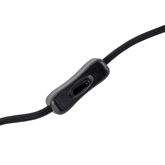 QAZQA Tafellamp zwart met ovale linnen kap wit 35cm - Simplo