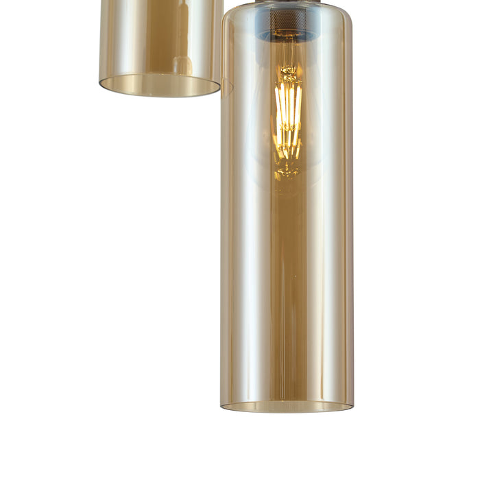QAZQA Hotel Chique hanglamp donker brons met amber glas 3-lichts -