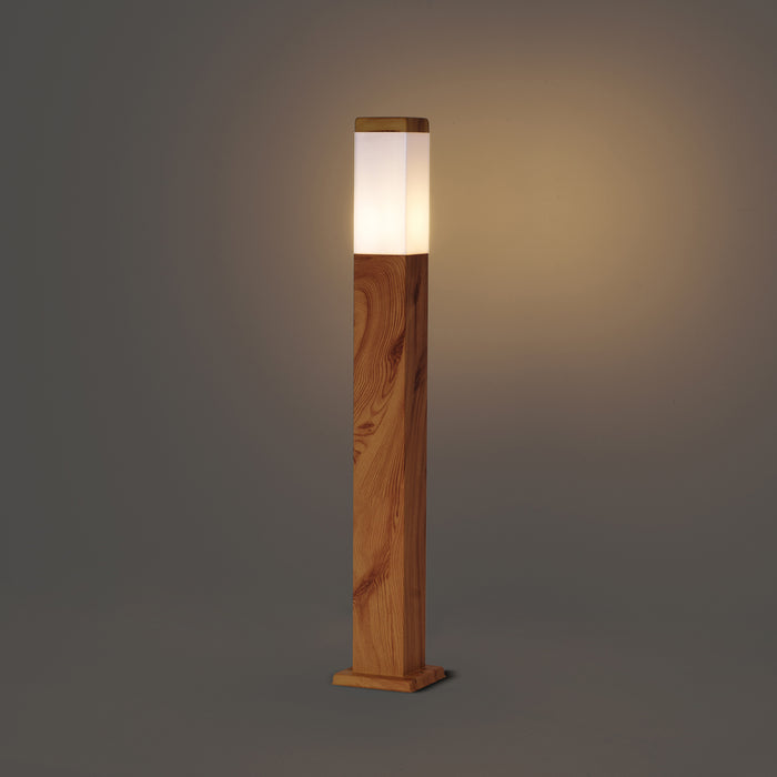 QAZQA Moderne staande buitenlamp staal met hout print 80cm IP44 -