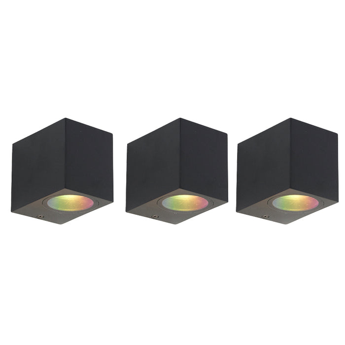 QAZQA Set van 3 smart wandlampen zwart GU10 50mm IP44 - Baleno