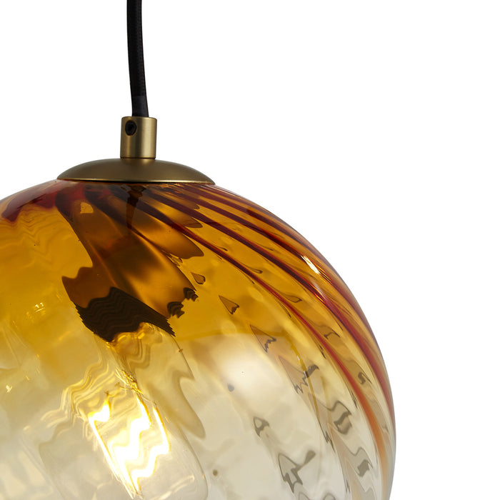 QAZQA Hanglamp brons met smoke amber en groen glas langwerpig