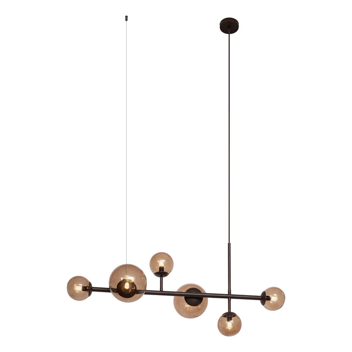 QAZQA Hotel Chique hanglamp donkerbrons met brons glas 6-lichts -