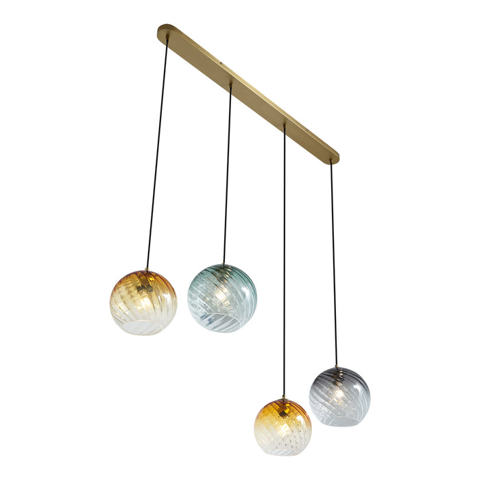 QAZQA Hanglamp brons met smoke amber en groen glas langwerpig