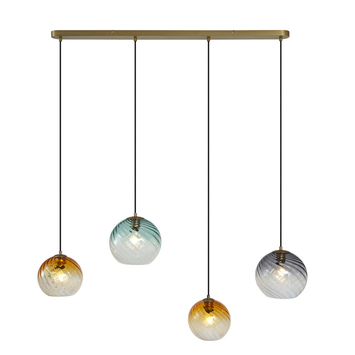QAZQA Hanglamp brons met smoke amber en groen glas langwerpig
