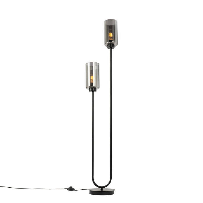 QAZQA Smart vloerlamp zwart met smoke glas 2-lichts incl. 2 Wifi ST64