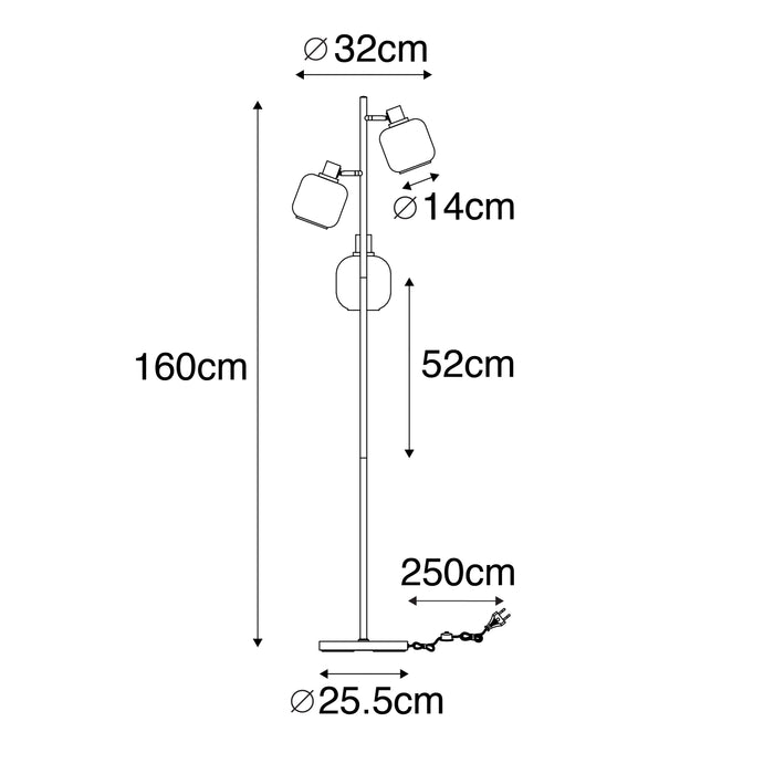 QAZQA Smart vloerlamp zwart met goud met smoke glas 3-lichts incl. 3