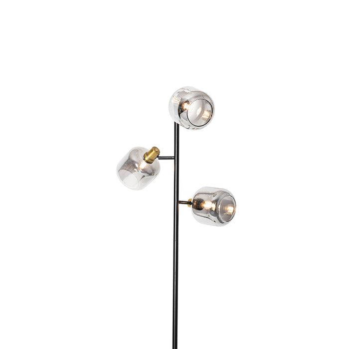 QAZQA Smart vloerlamp zwart met goud met smoke glas 3-lichts incl. 3