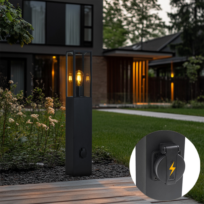 QAZQA Moderne staande buitenlamp zwart 80cm met stopcontact IP44 -