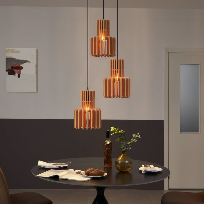 QAZQA Retro hanglamp zwart met oranje 3-lichts - Felt