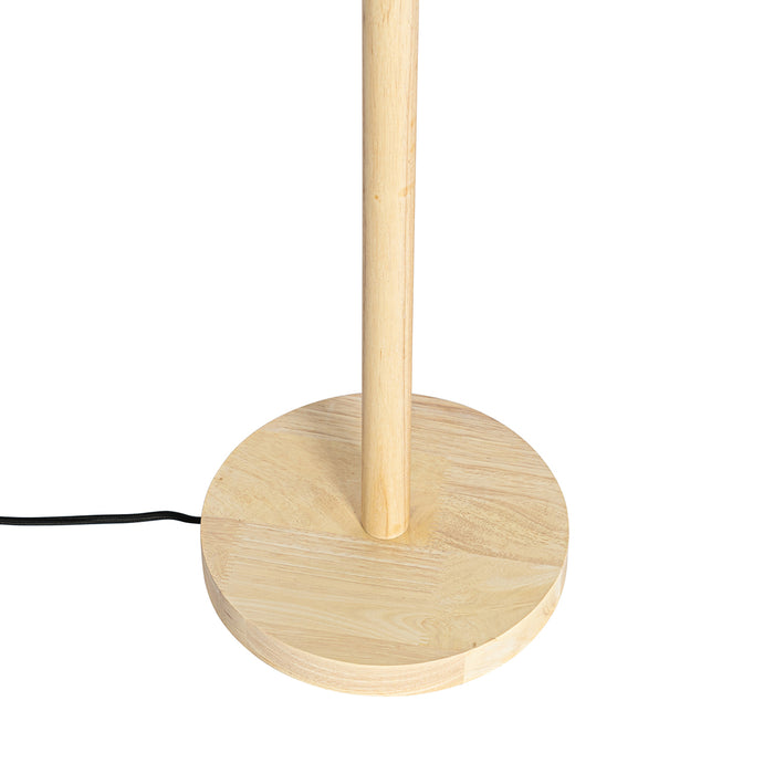 QAZQA Vloerlamp hout met velours lampenkap blad dessin met gouden