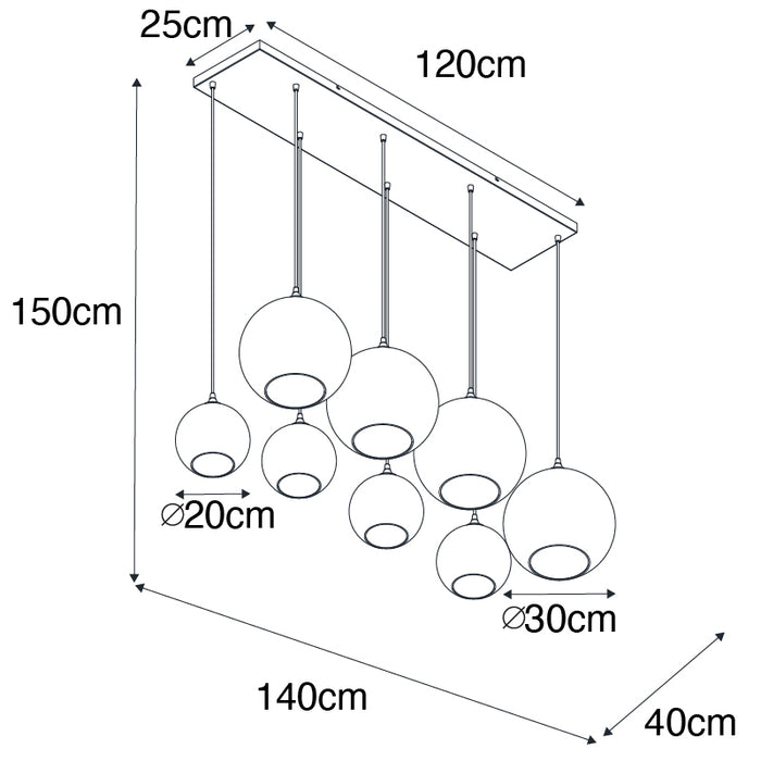 QAZQA Smart hanglamp messing met blauw en groen glas 8-lichts incl. 8