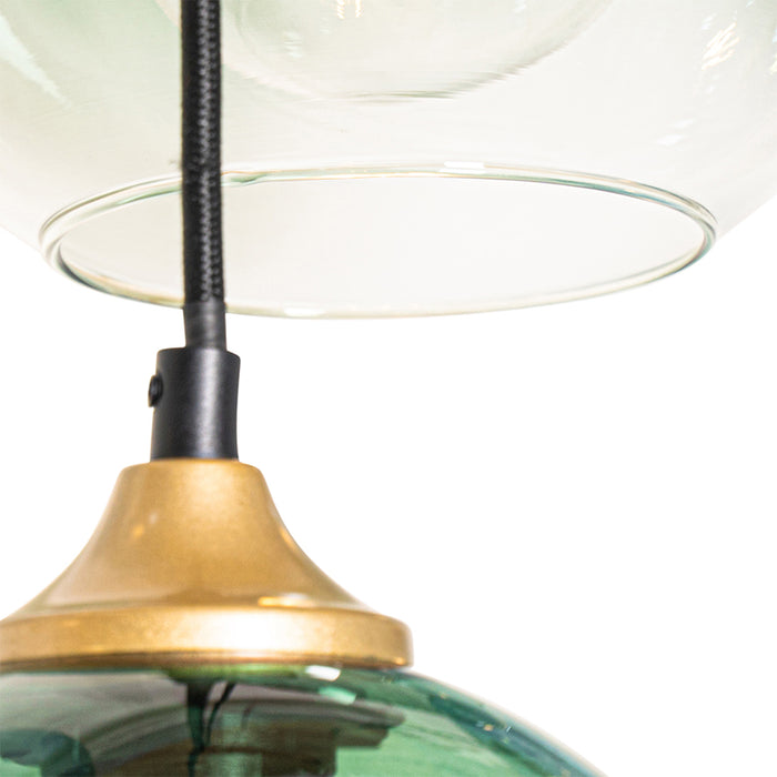 QAZQA Smart hanglamp messing met blauw en groen glas 8-lichts incl. 8