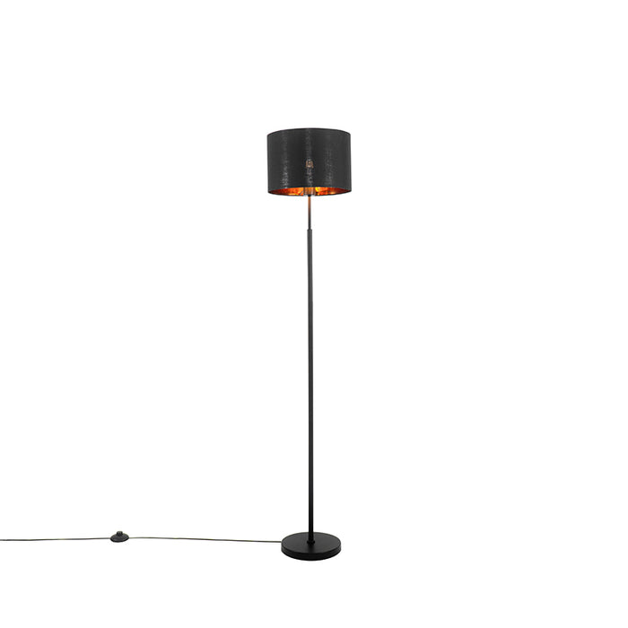 QAZQA Smart vloerlamp zwart met goud rond incl. Wifi. A60 - VT