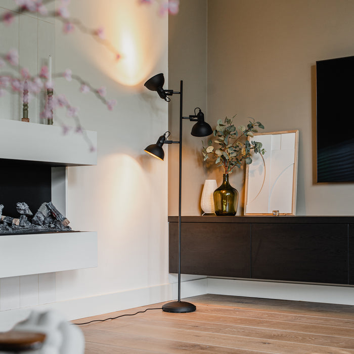 QAZQA Smart vloerlamp zwart met goud 3-lichts incl. 3 wifi P45- Tommy