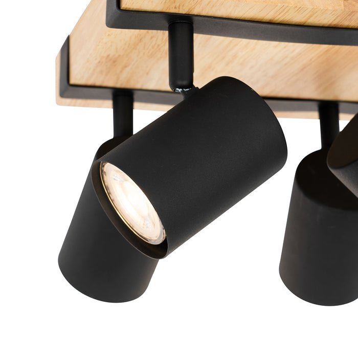 QAZQA Smart plafondspot zwart met hout 4-lichts draai- en kantelbaar