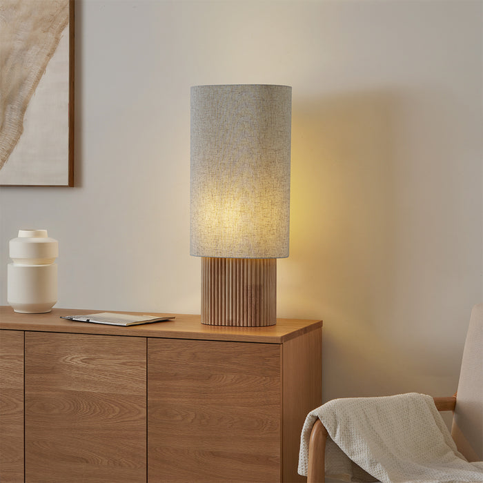 QAZQA Japandi vloerlamp hout met linnen kap 70cm - Lamel