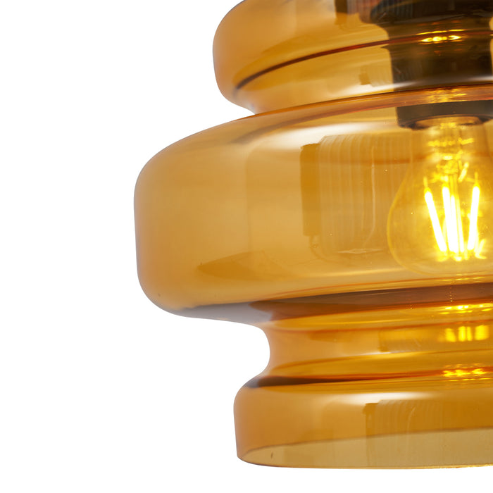 QAZQA Retro hanglamp zwart met oranje glas - Denise