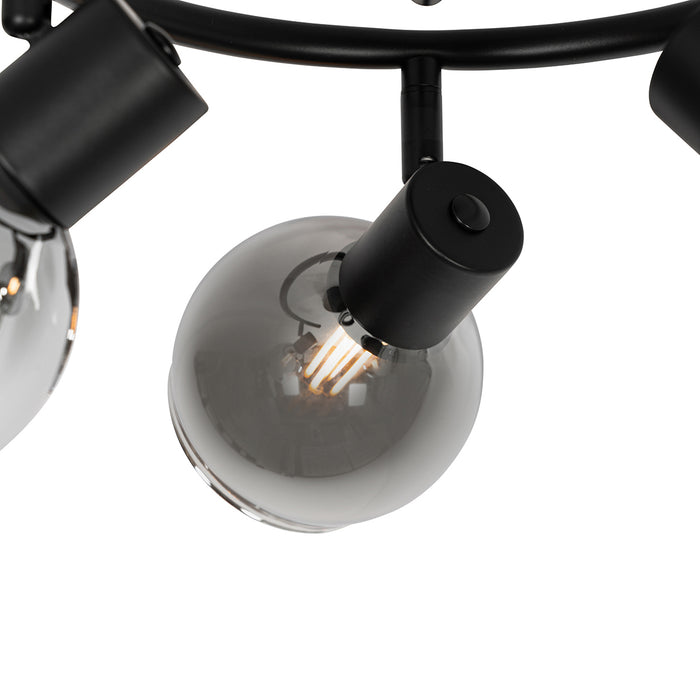 QAZQA Smart plafondspot zwart met smoke glas 3-lichts incl. Wifi P45