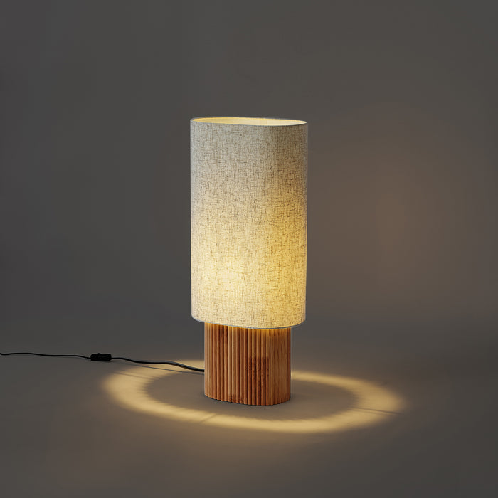 QAZQA Japandi vloerlamp hout met linnen kap 70cm - Lamel