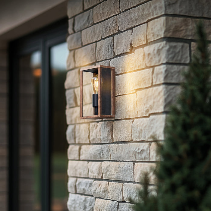 QAZQA Industriële wandlamp hout print 26 cm IP44 - Charlois