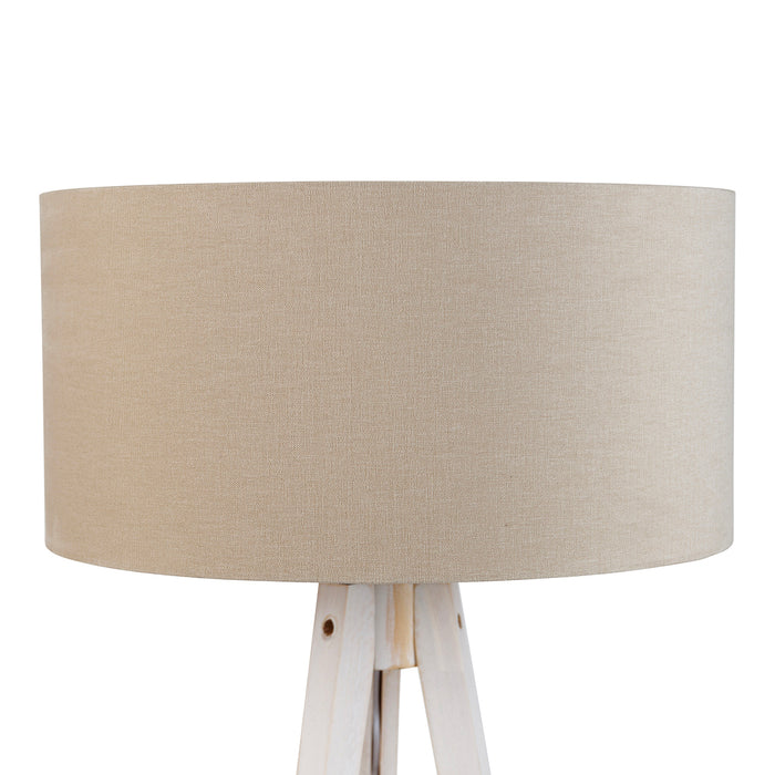 QAZQA Vloerlamp tripod wit met stoffen kap lichtbruin 50cm - Tripod