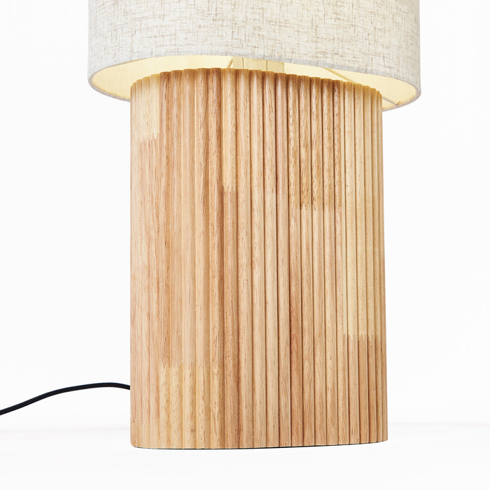 QAZQA Japandi vloerlamp hout met linnen kap 90cm - Lamel