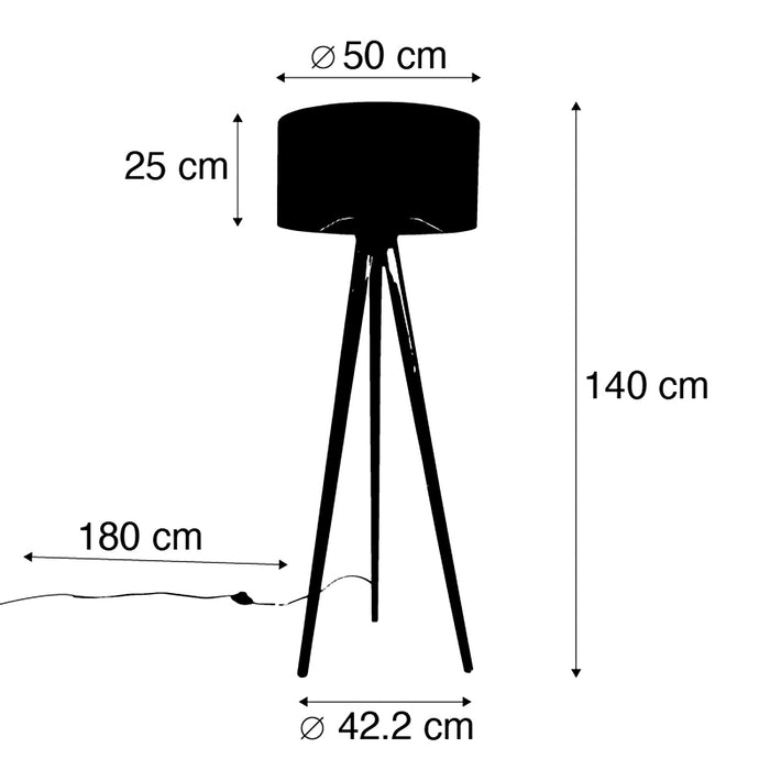 QAZQA Vloerlamp tripod wit met stoffen kap lichtbruin 50cm - Tripod