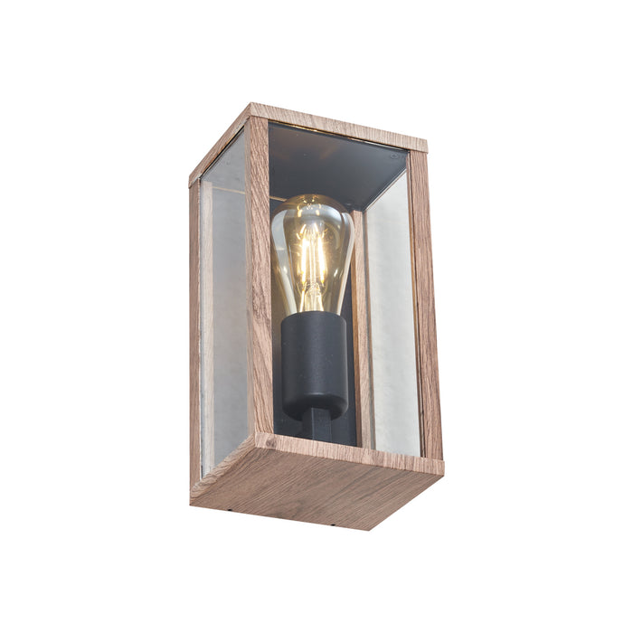 QAZQA Industriële wandlamp hout print 26 cm IP44 - Charlois