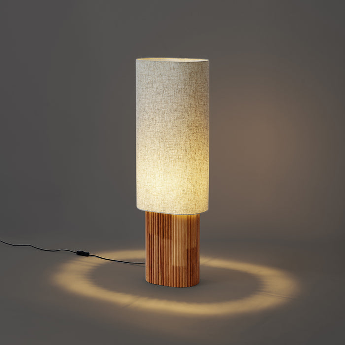 QAZQA Japandi vloerlamp hout met linnen kap 90cm - Lamel