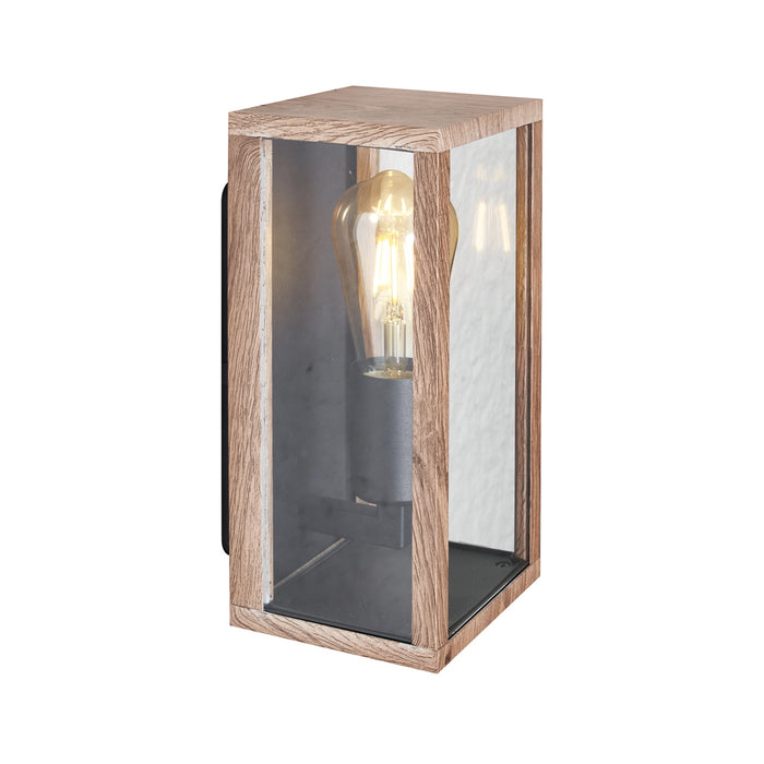 QAZQA Industriële wandlamp hout print 26 cm IP44 - Charlois