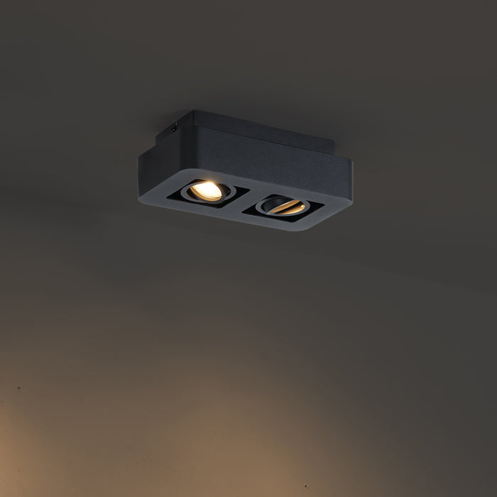 QAZQA Afgeronde opbouwspot zwart 2-lichts draai- en kantelbaar - Dox