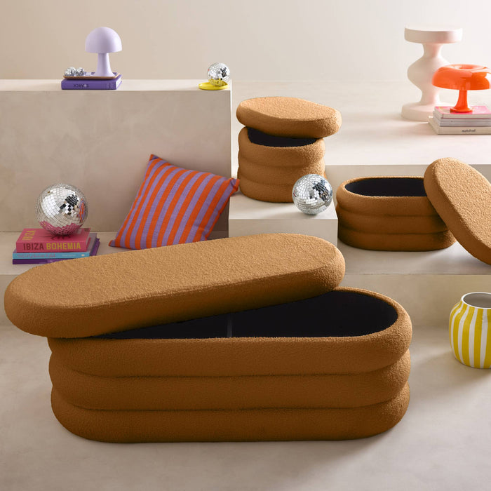 sweeek - Bankkist met 2 opbergpoefjes in boucléstof