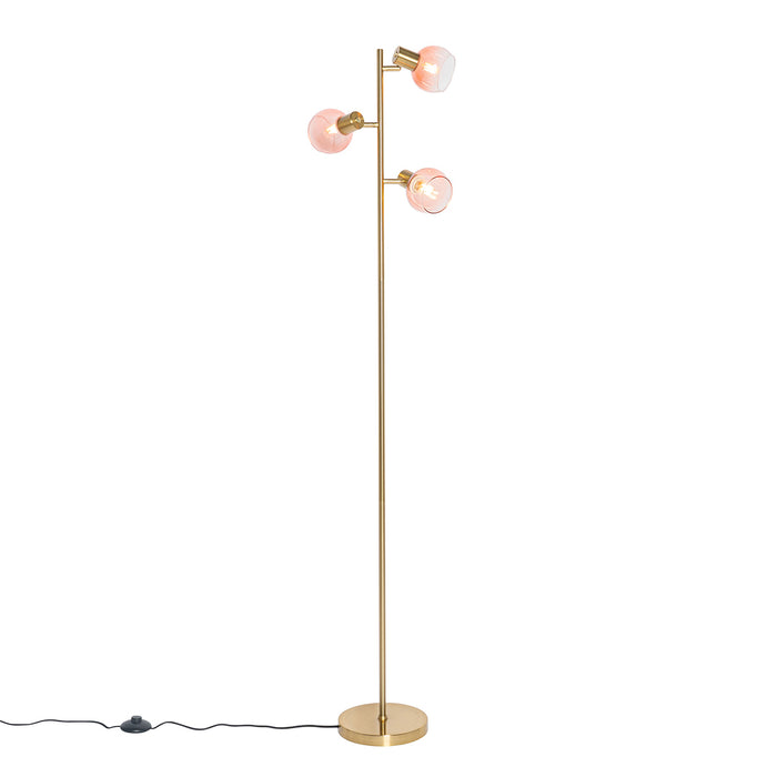 QAZQA Smart vloerlamp goud met roze glas 3-lichts incl. 3 Wifi P45 -